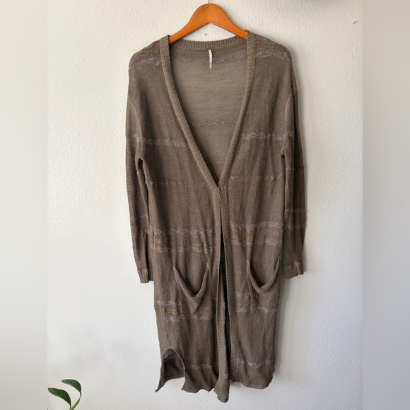 Free People Sweaters - Free People Open Knit Green Brown Duster Cardigan Sweater Women’s Extra Small XS